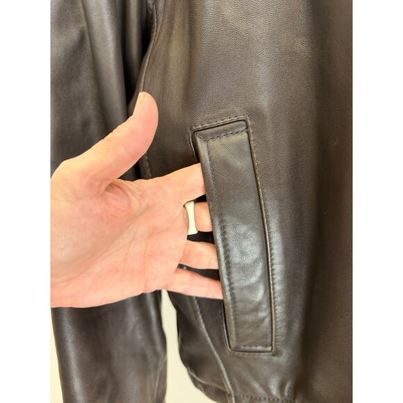 Dockers Premium Brown Leather Bomber Jacket Mens LARGE #1-0167 - Picture 7 of 9